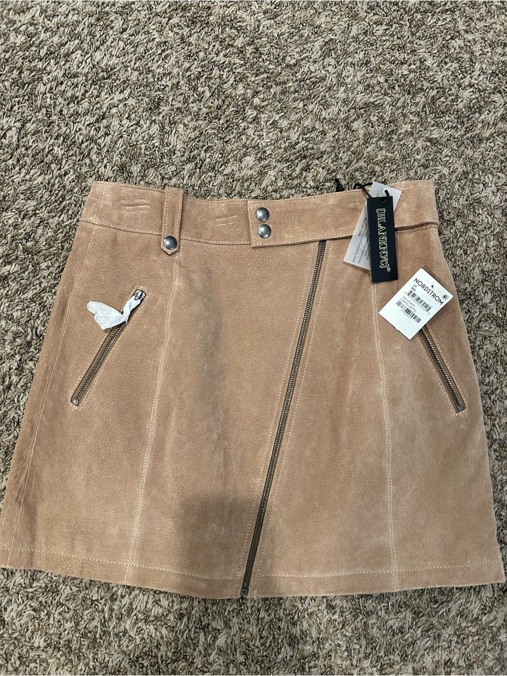 Nordstrom Blank NYC Tan Suede Zip-Front Mini Skirt